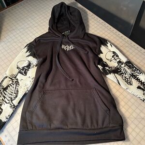 rebels Black Hoodie with Off-White Skeleton Sleeve Graphics